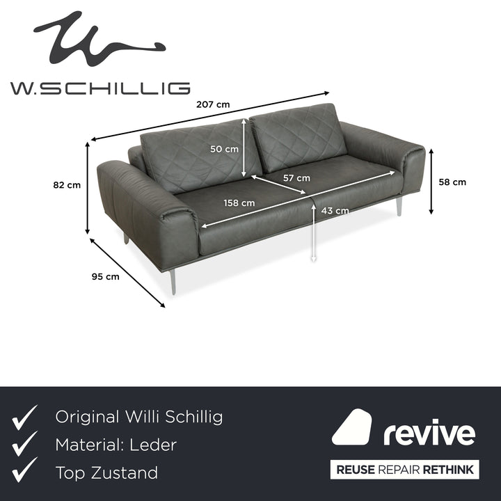 Willi Schillig leather three-seater grey sofa couch