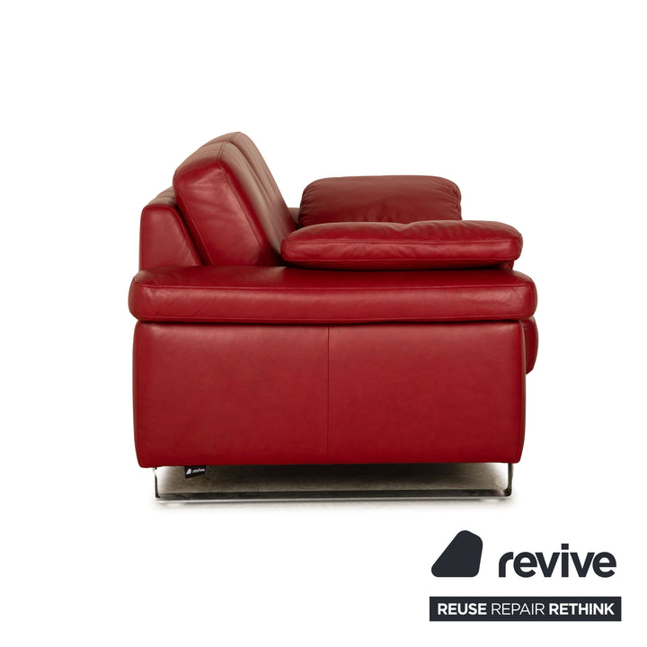Willi Schillig leather three-seater red sofa couch