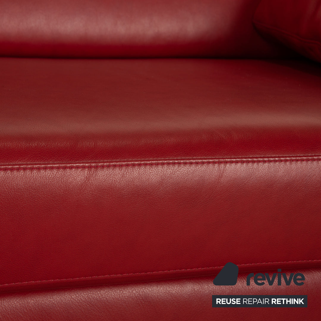 Willi Schillig leather three-seater red sofa couch