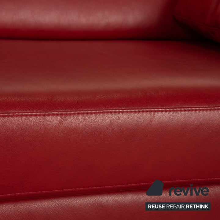 Willi Schillig leather three-seater red sofa couch