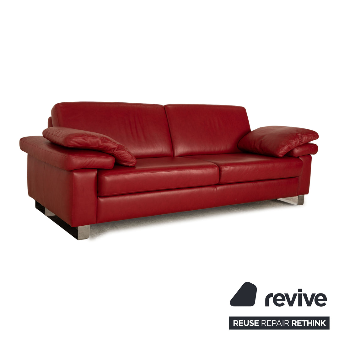 Willi Schillig leather three-seater red sofa couch