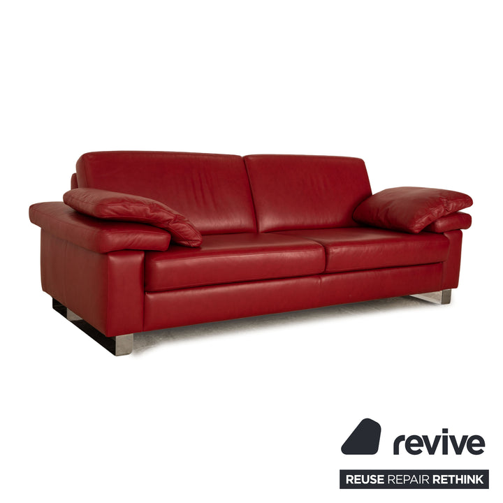 Willi Schillig leather three-seater red sofa couch