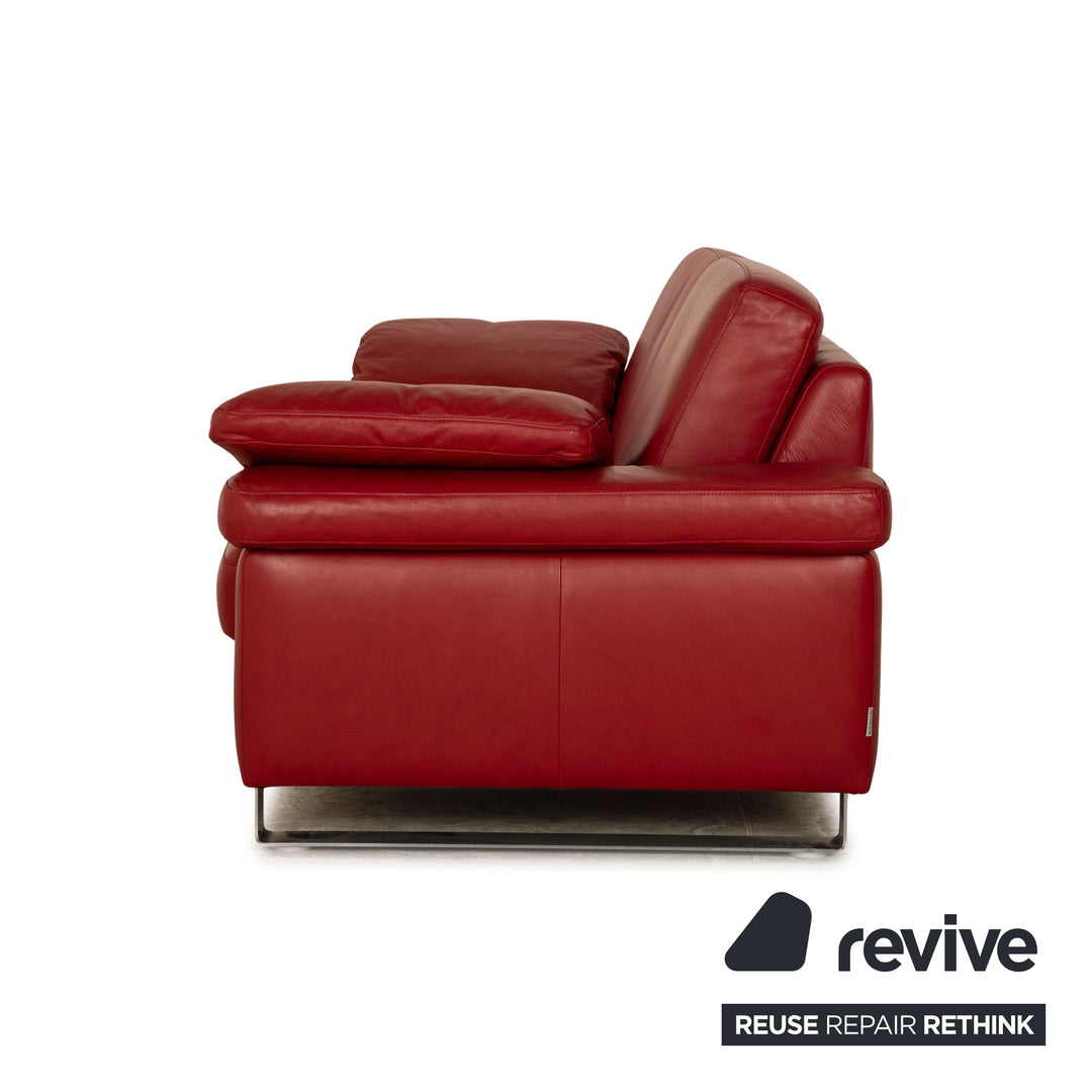 Willi Schillig leather three-seater red sofa couch
