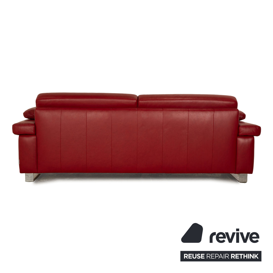 Willi Schillig leather three-seater red sofa couch