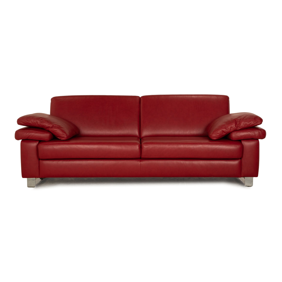 Willi Schillig leather three-seater red sofa couch