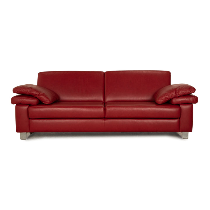 Willi Schillig leather three-seater red sofa couch