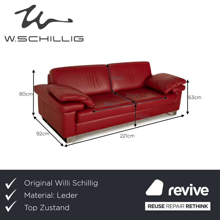 Willi Schillig leather three-seater red sofa couch