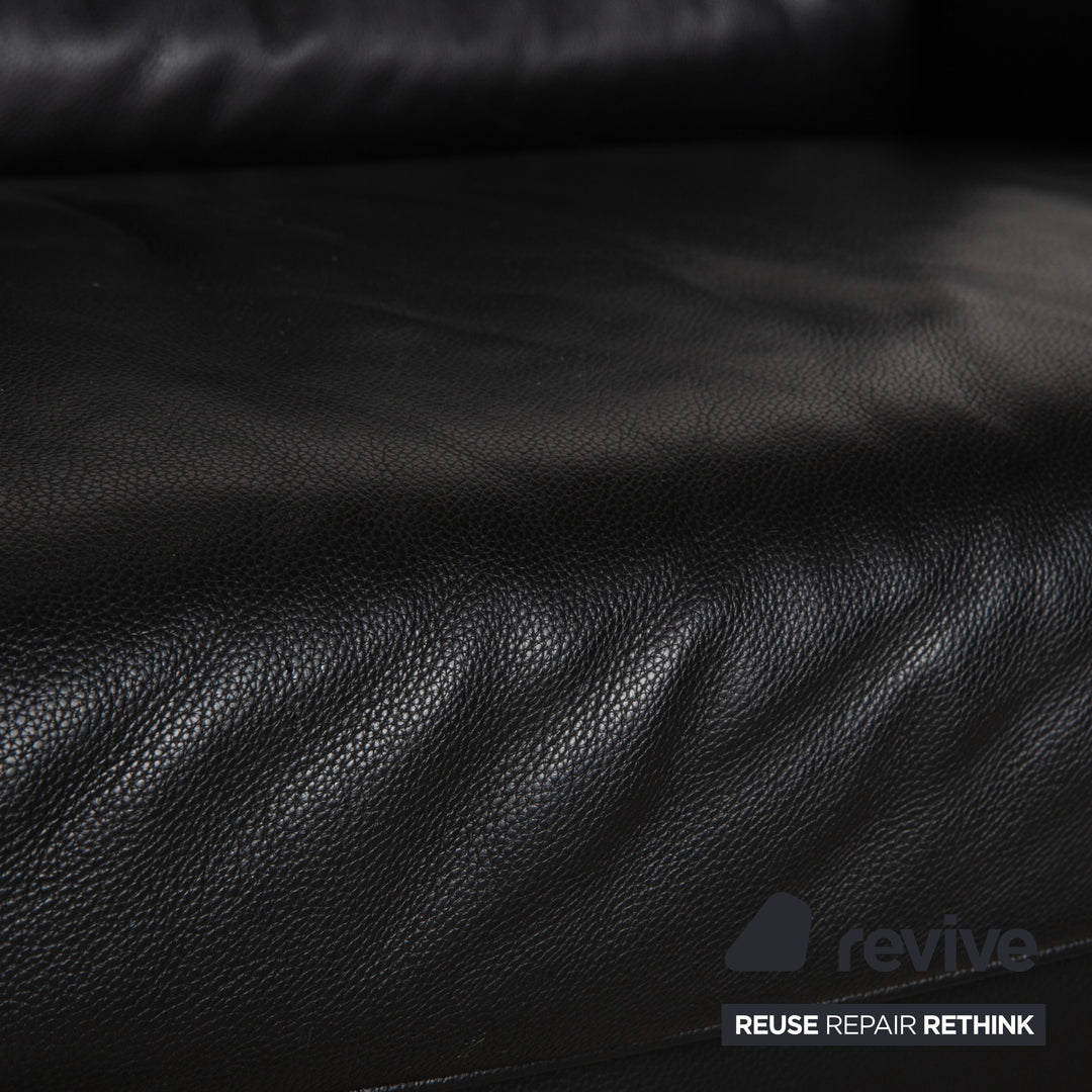 Willi Schillig Leather Three-Seater Black Sofa Couch