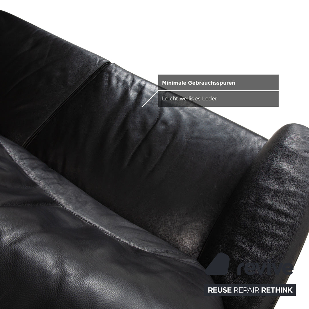 Willi Schillig Leather Three-Seater Black Sofa Couch