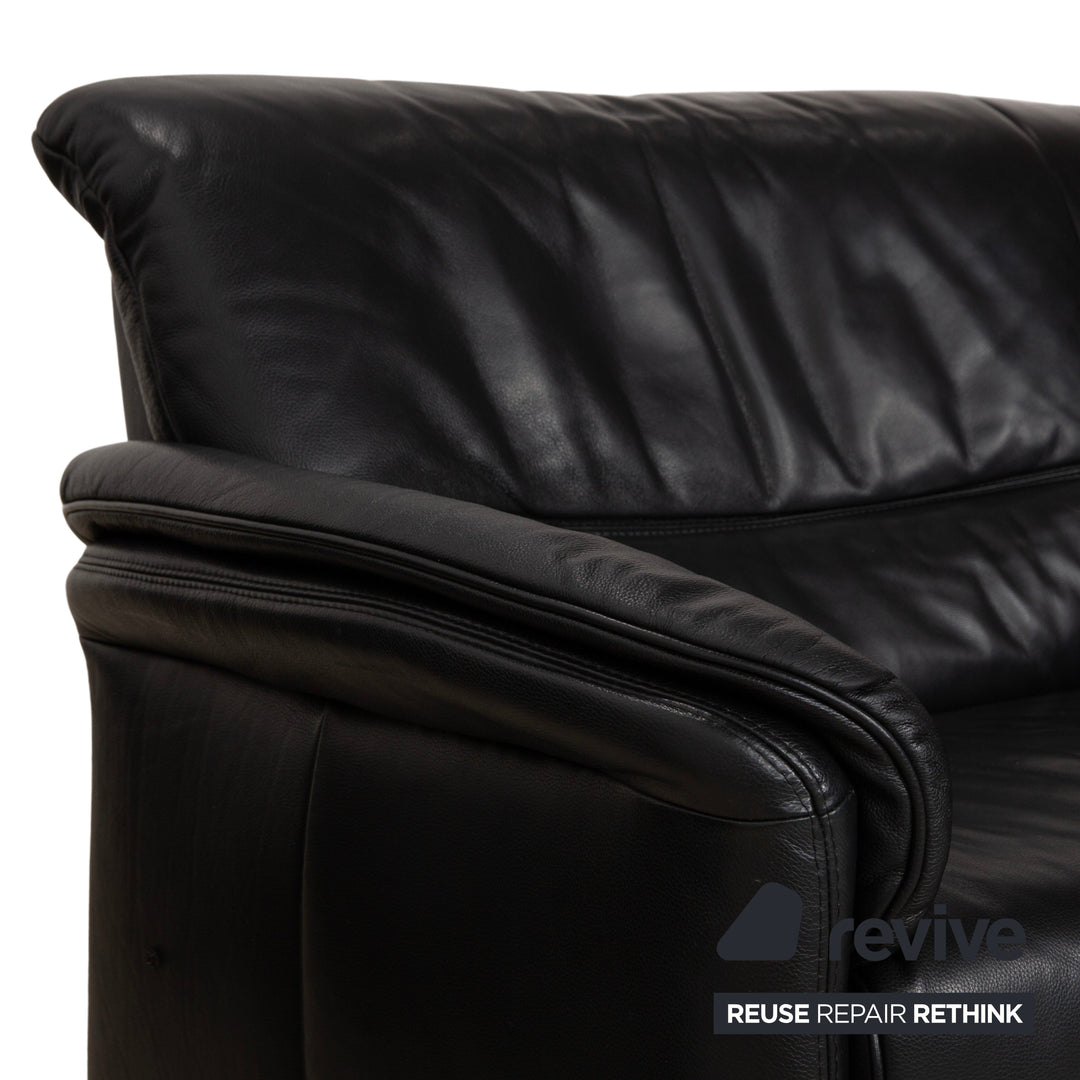 Willi Schillig Leather Three-Seater Black Sofa Couch