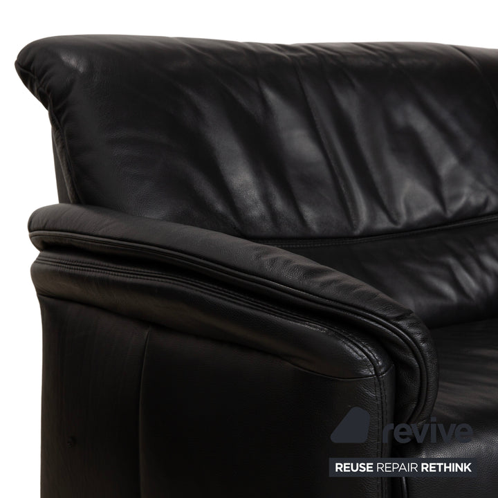 Willi Schillig Leather Three-Seater Black Sofa Couch
