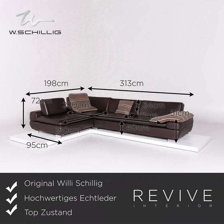 Willi Schillig leather sofa set brown 1x corner sofa 1x stool #11092