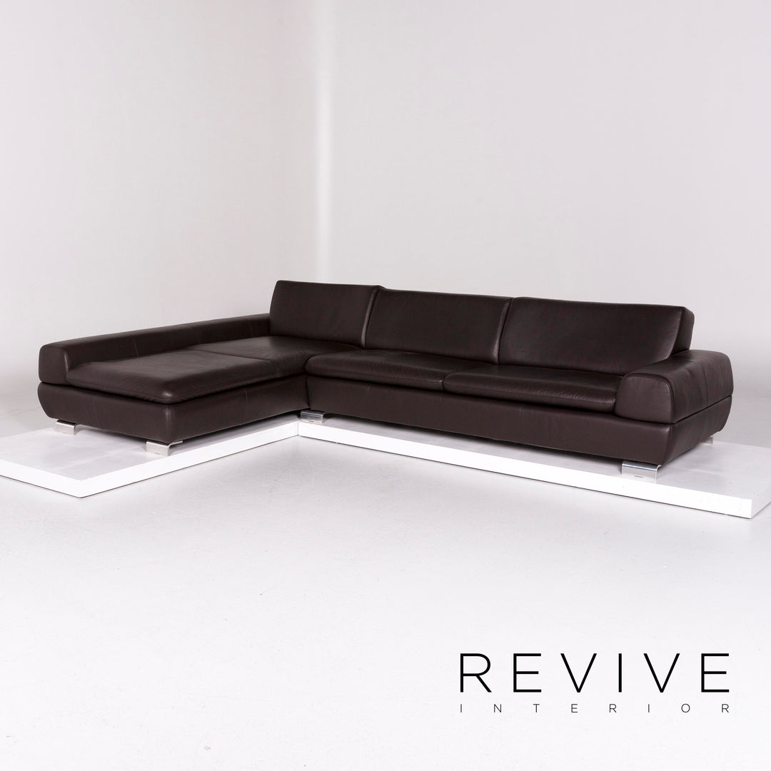 Willi Schillig leather sofa set brown 1x corner sofa 1x stool #11092