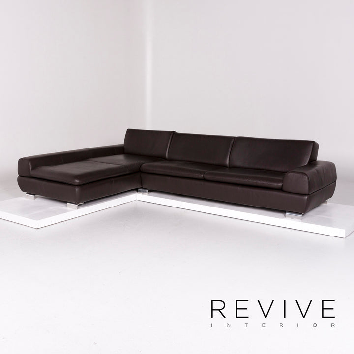 Willi Schillig leather sofa set brown 1x corner sofa 1x stool #11092