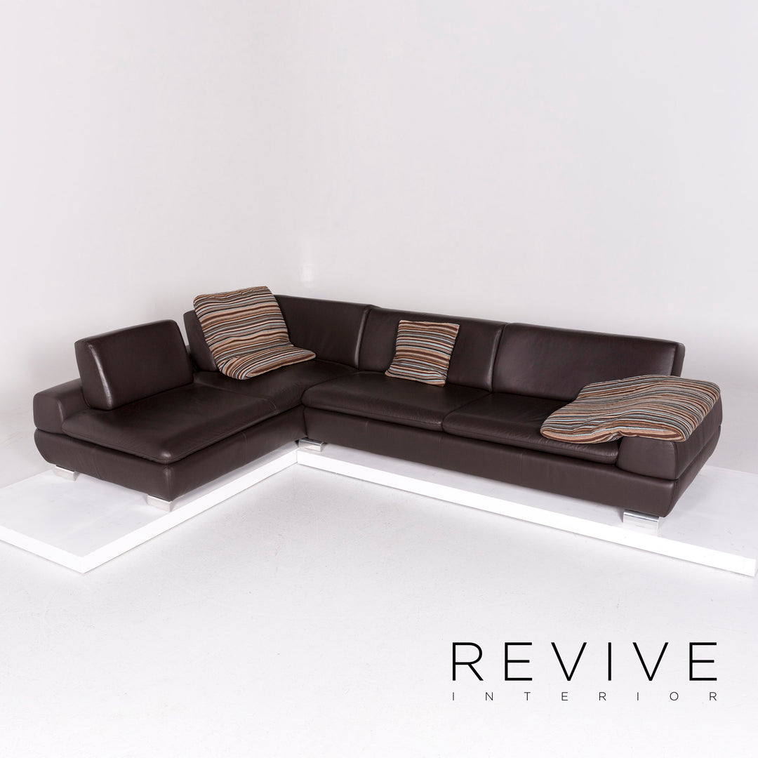 Willi Schillig leather sofa set brown 1x corner sofa 1x stool #11092