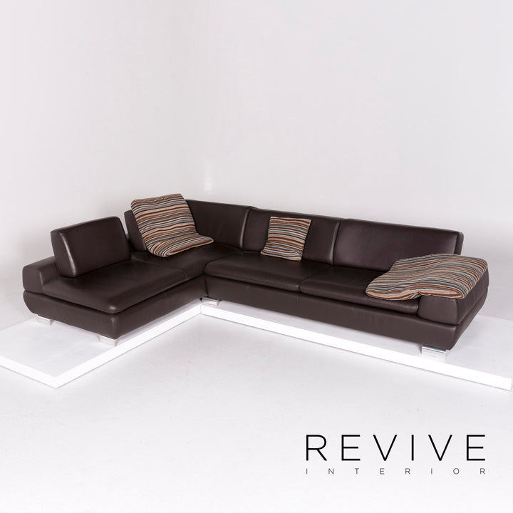 Willi Schillig leather sofa set brown 1x corner sofa 1x stool #11092