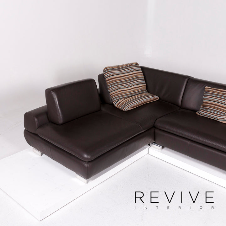 Willi Schillig leather sofa set brown 1x corner sofa 1x stool #11092