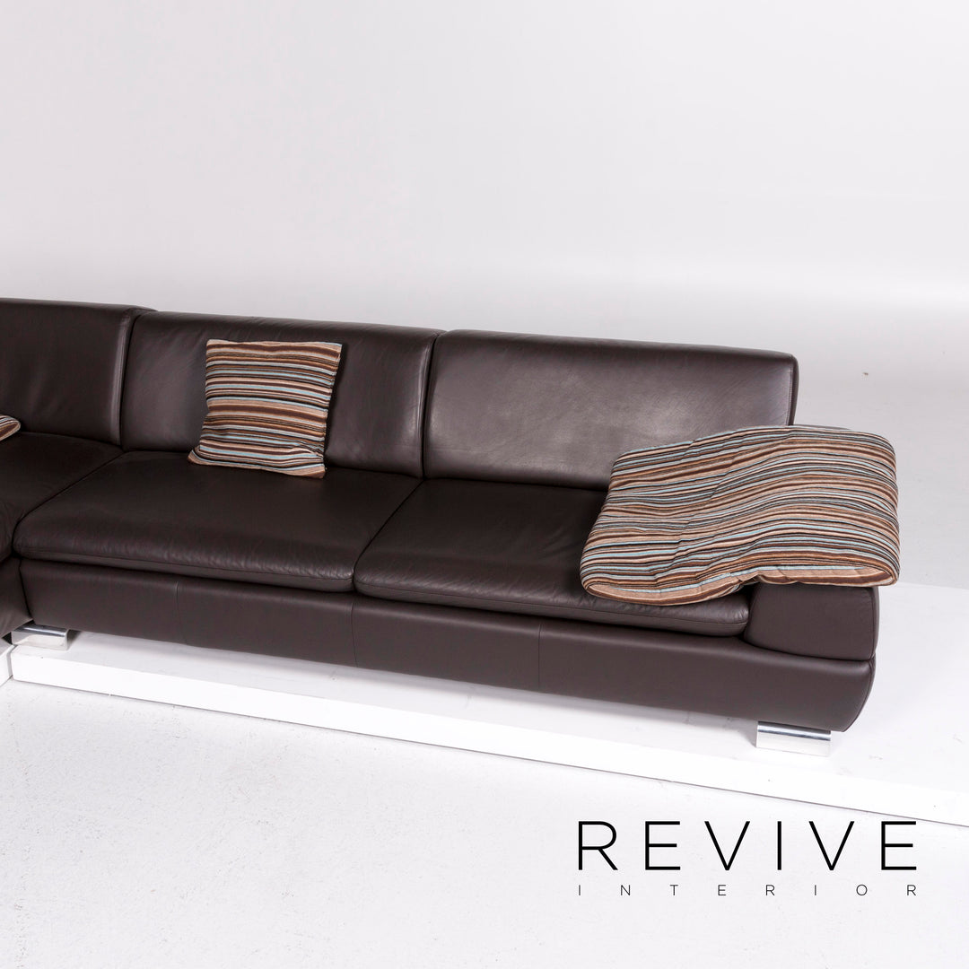 Willi Schillig leather sofa set brown 1x corner sofa 1x stool #11092