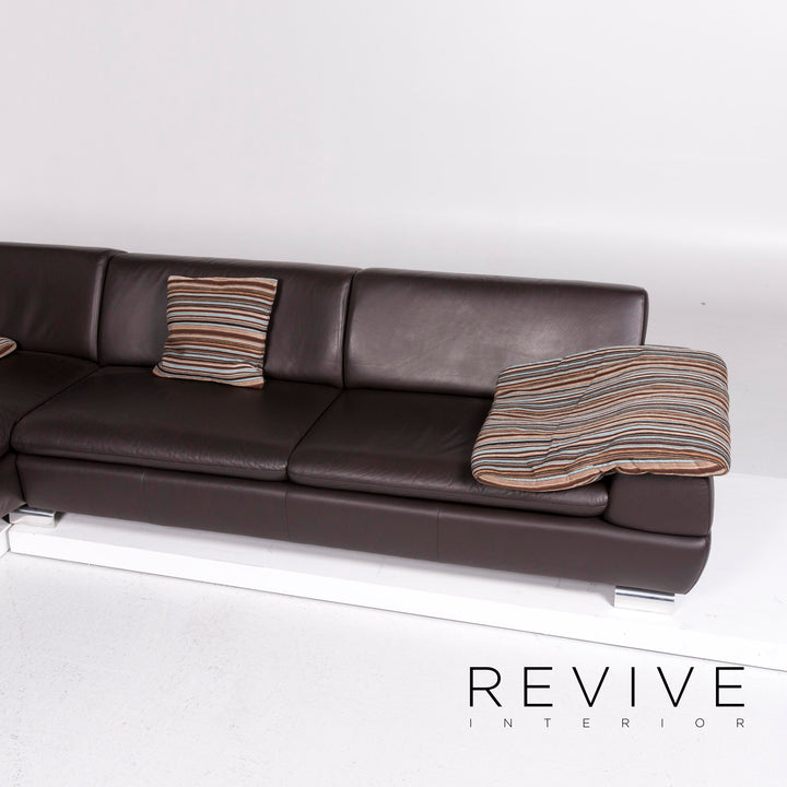 Willi Schillig leather sofa set brown 1x corner sofa 1x stool #11092