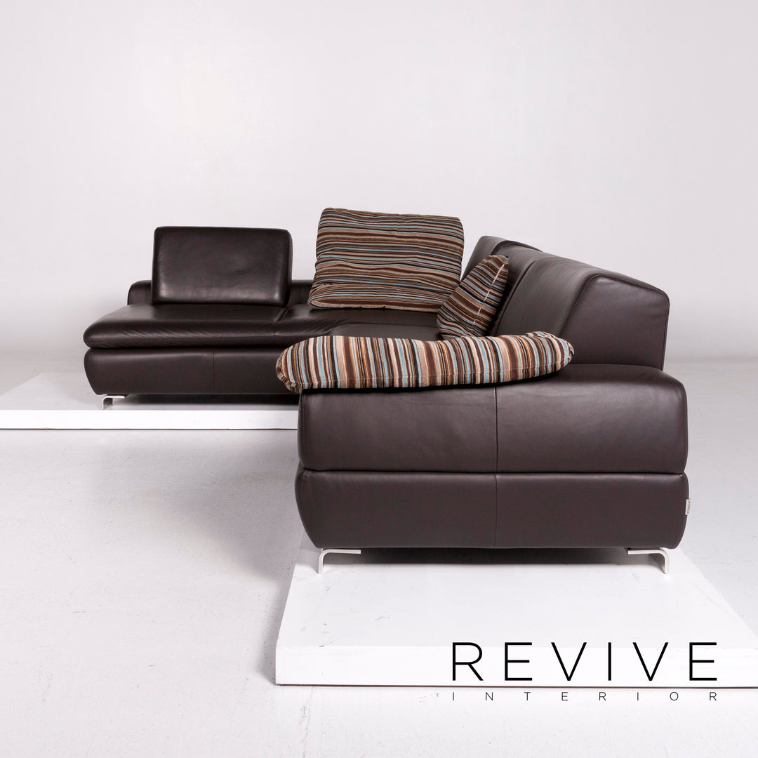 Willi Schillig leather sofa set brown 1x corner sofa 1x stool #11092