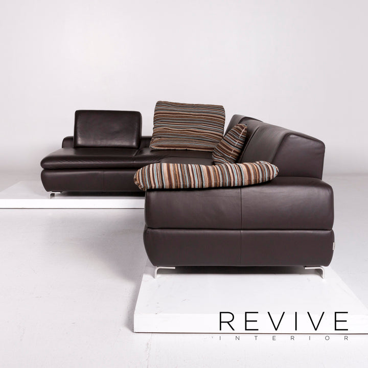 Willi Schillig leather sofa set brown 1x corner sofa 1x stool #11092