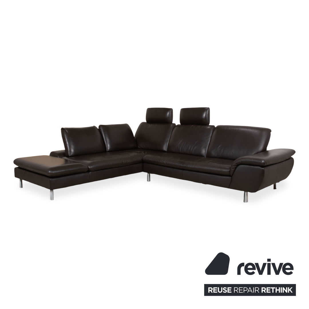 Willi Schillig leather corner sofa brown manual function sofa couch