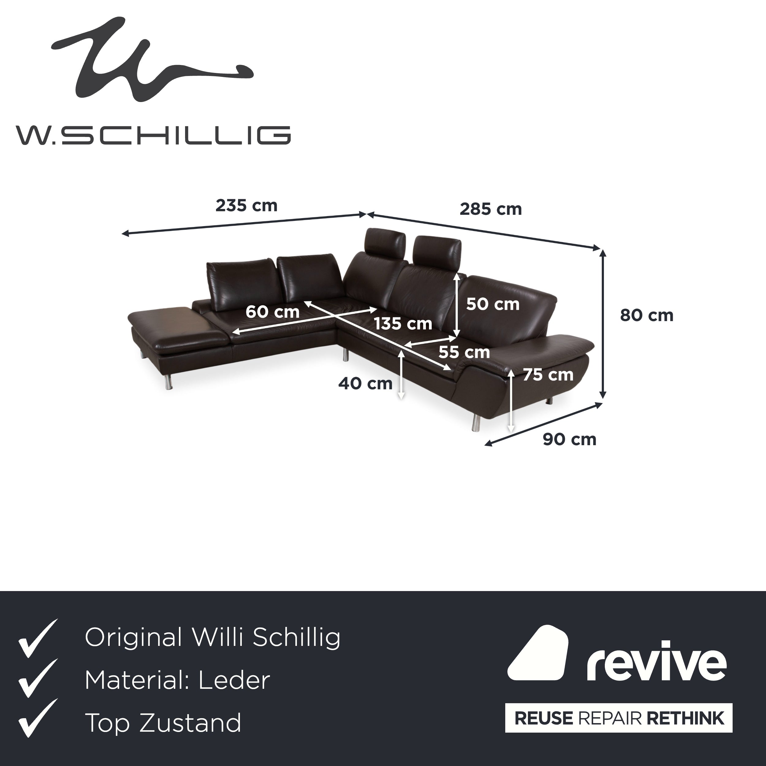 Willi Schillig leather corner sofa brown manual function sofa couch