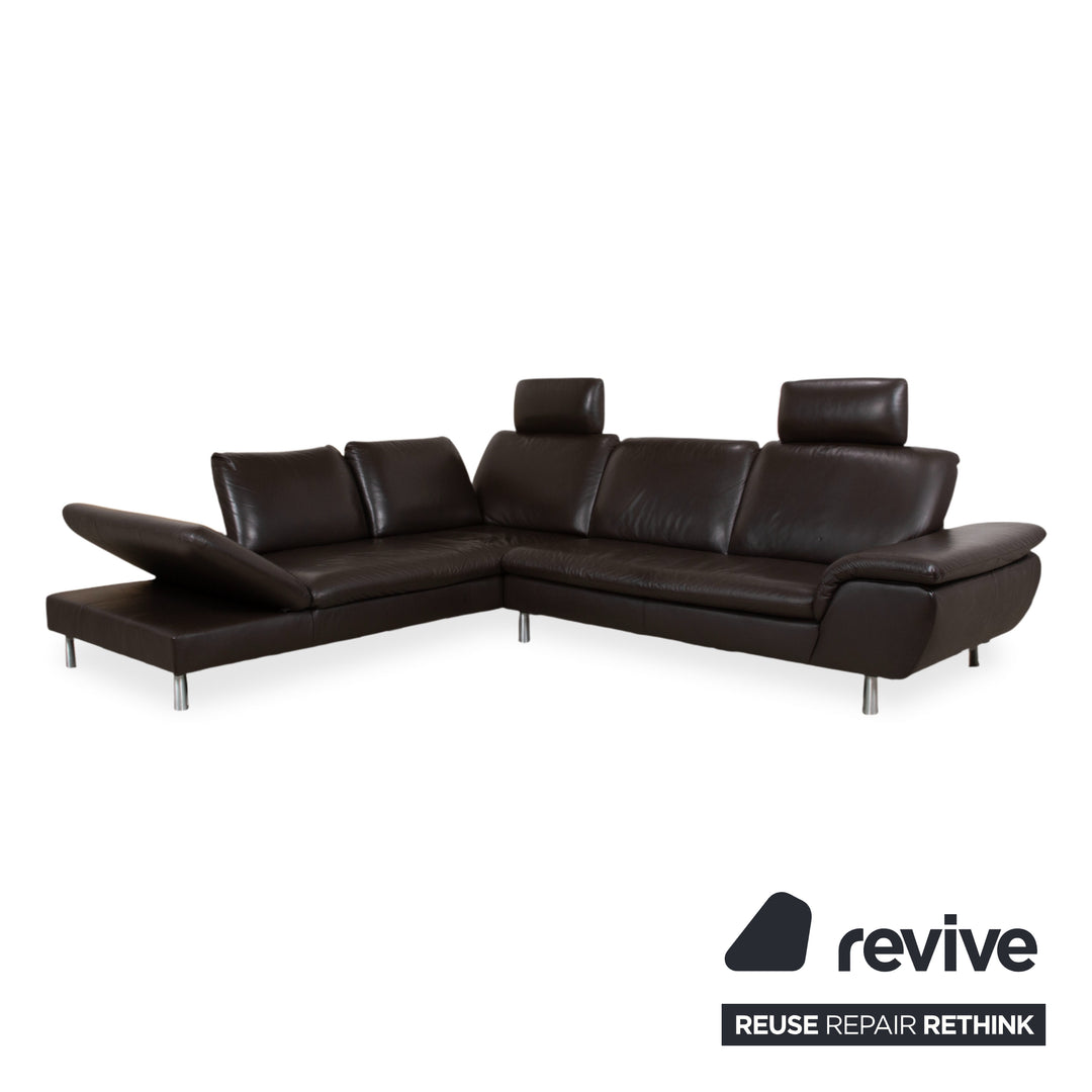Willi Schillig leather corner sofa brown manual function sofa couch