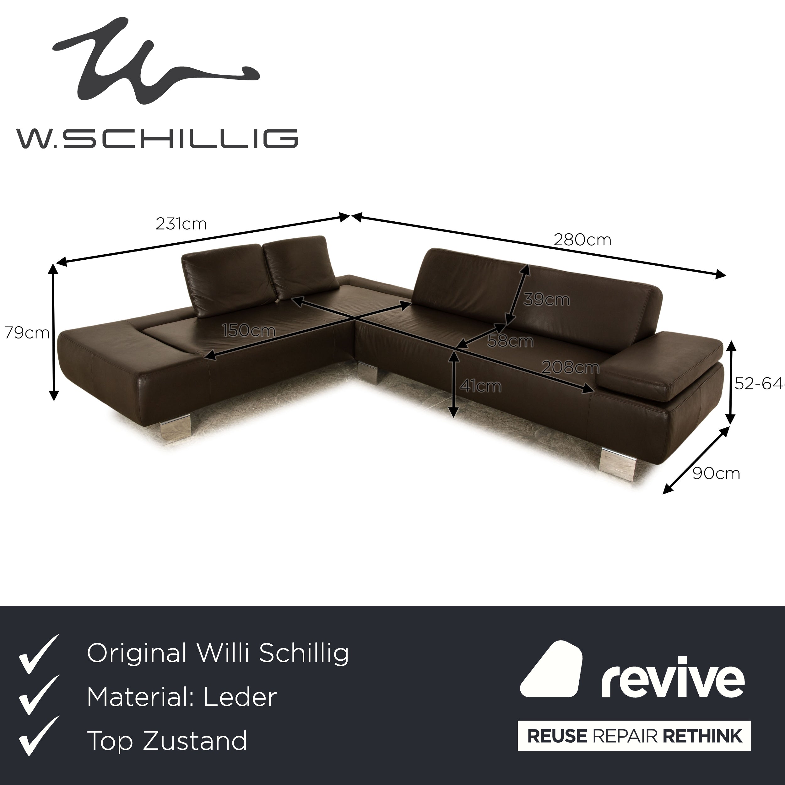 Willi Schillig Leder Ecksofa Braun manuelle Funktion Sofa Couch