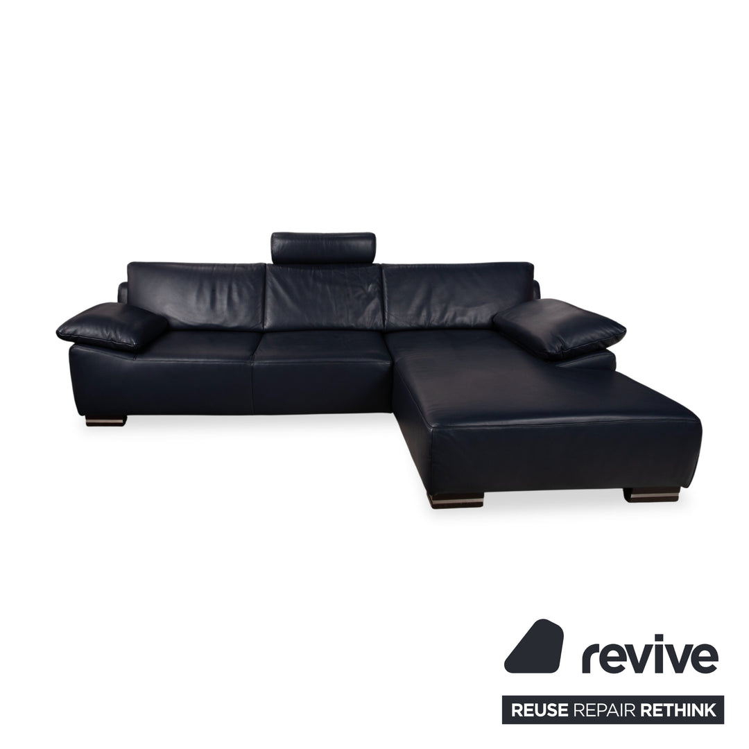 Skórzana narożna sofa Willi Schillig, ciemnoniebieska, z funkcją manualną, kanapa kanapa