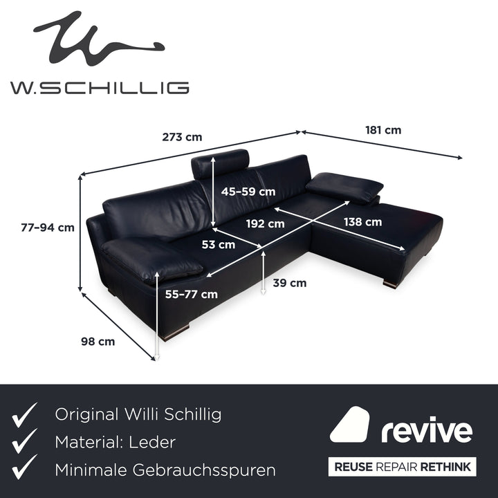 Skórzana narożna sofa Willi Schillig, ciemnoniebieska, z funkcją manualną, kanapa kanapa