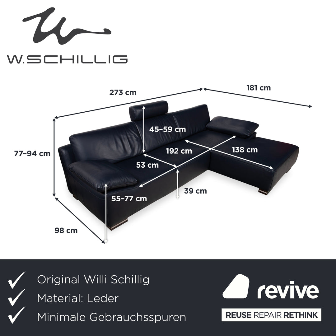 Willi Schillig Leder Ecksofa Dunkelblau manuelle Funktion Sofa Couch