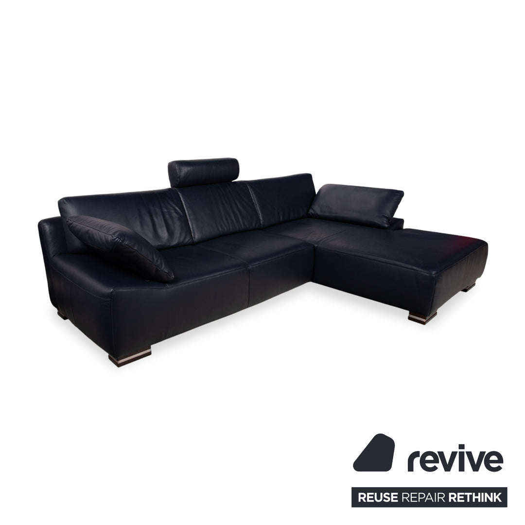 Willi Schillig Leder Ecksofa Dunkelblau manuelle Funktion Sofa Couch