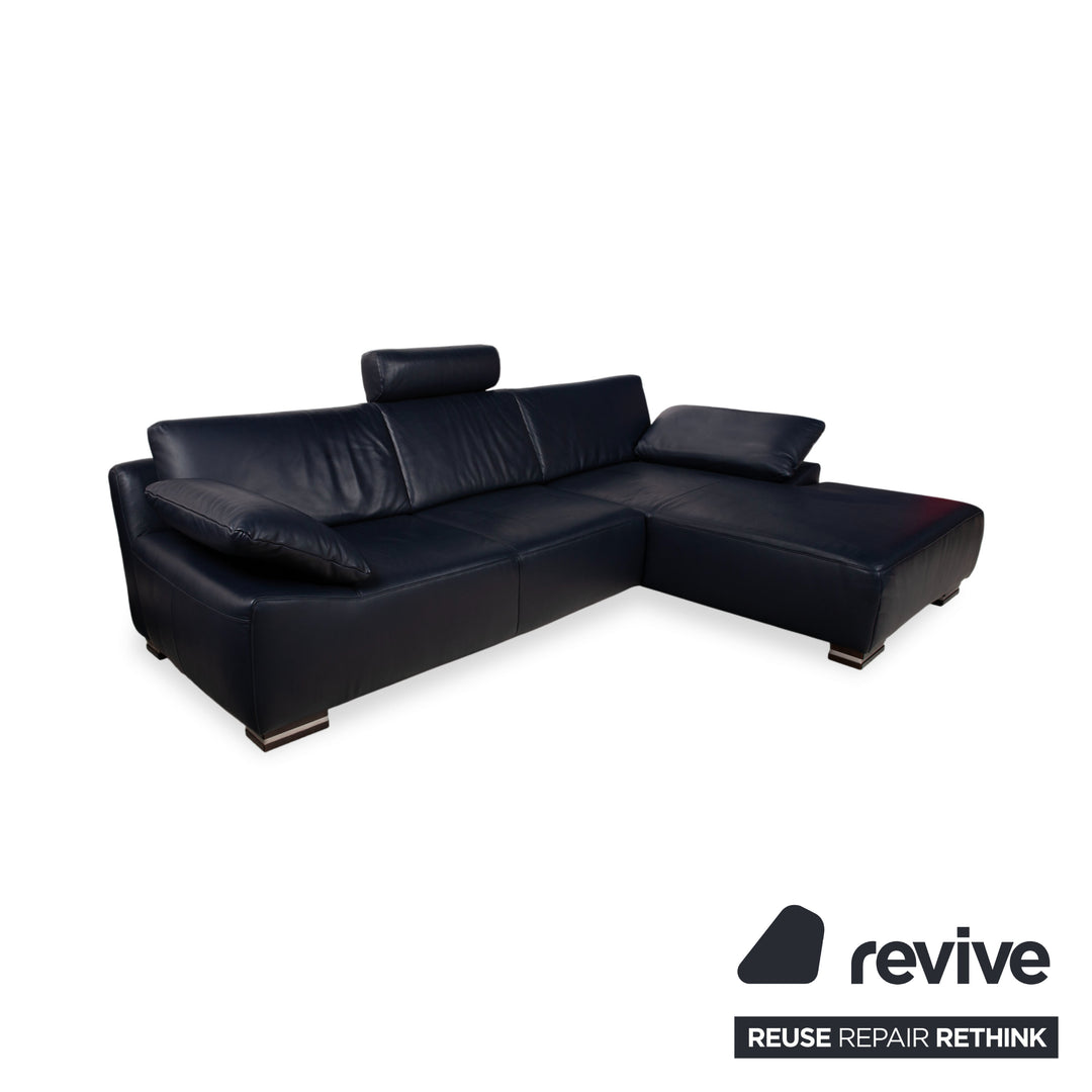 Skórzana narożna sofa Willi Schillig, ciemnoniebieska, z funkcją manualną, kanapa kanapa