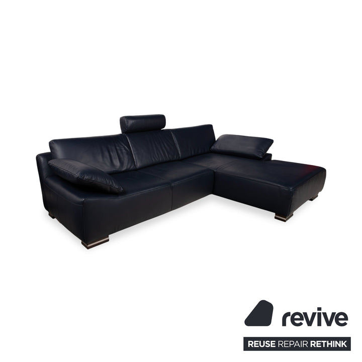 Skórzana narożna sofa Willi Schillig, ciemnoniebieska, z funkcją manualną, kanapa kanapa