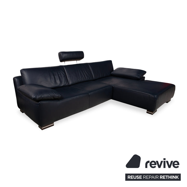 Skórzana narożna sofa Willi Schillig, ciemnoniebieska, z funkcją manualną, kanapa kanapa