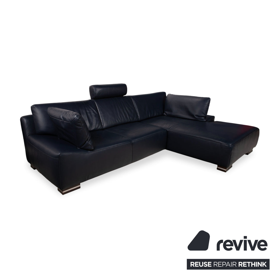Skórzana narożna sofa Willi Schillig, ciemnoniebieska, z funkcją manualną, kanapa kanapa