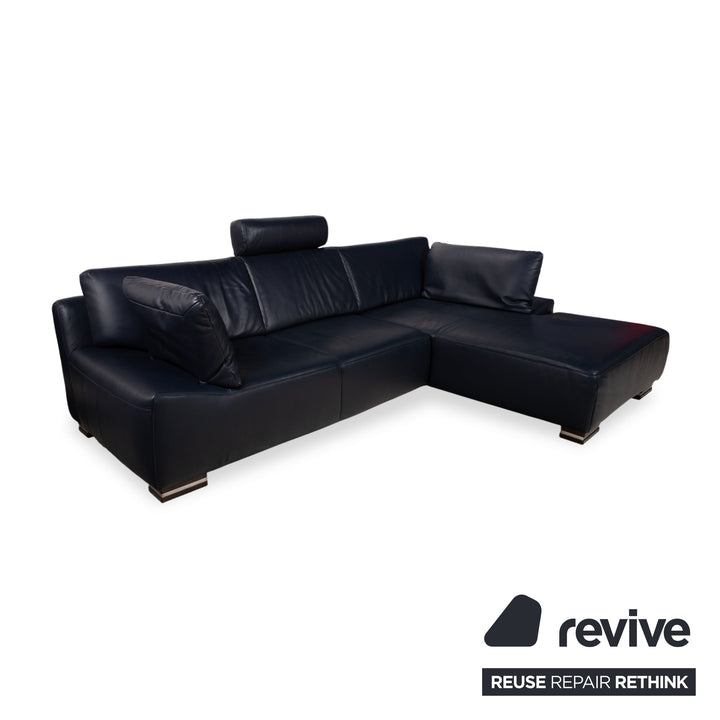 Skórzana narożna sofa Willi Schillig, ciemnoniebieska, z funkcją manualną, kanapa kanapa