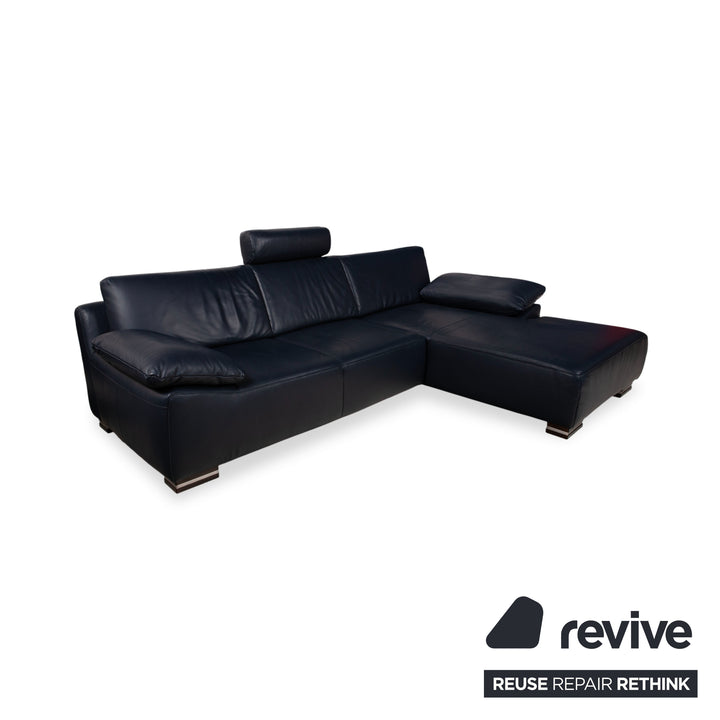 Skórzana narożna sofa Willi Schillig, ciemnoniebieska, z funkcją manualną, kanapa kanapa