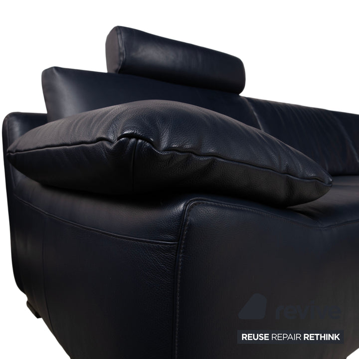 Skórzana narożna sofa Willi Schillig, ciemnoniebieska, z funkcją manualną, kanapa kanapa