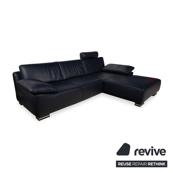 Skórzana narożna sofa Willi Schillig, ciemnoniebieska, z funkcją manualną, kanapa kanapa