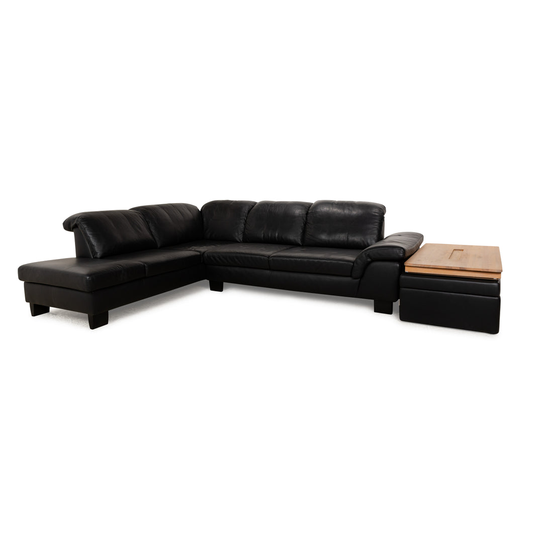 Willi Schillig Leather Corner Sofa Set Black Manual Function Sofa Couch Stool