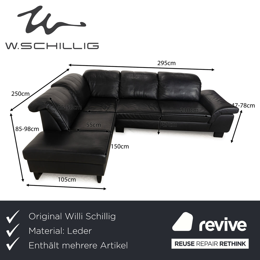 Willi Schillig Leather Corner Sofa Set Black Manual Function Sofa Couch Stool