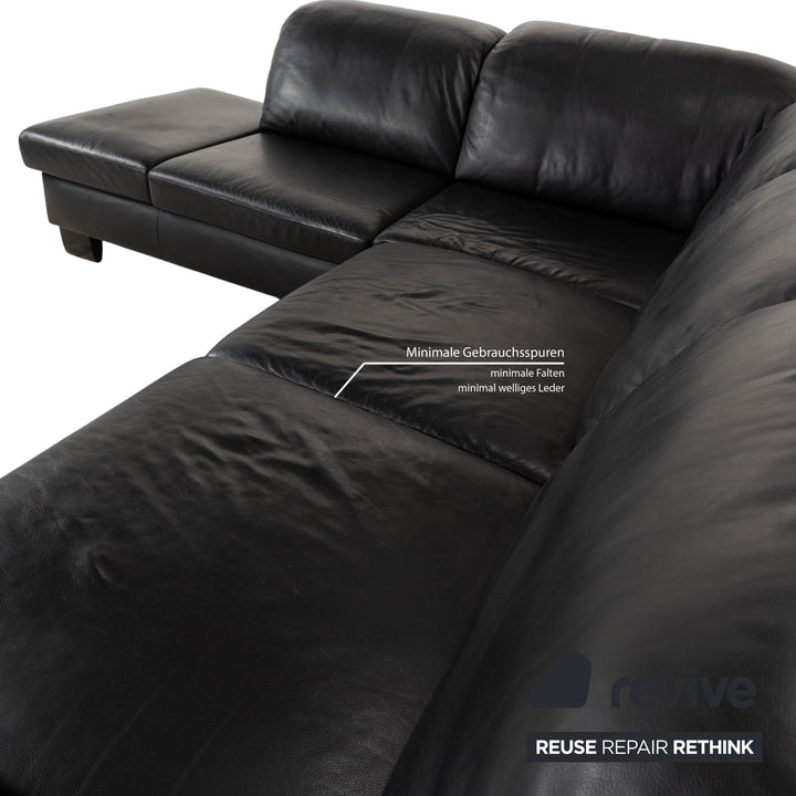 Willi Schillig Leder Ecksofa Garnitur Schwarz manuelle Funktion Sofa Couch Hocker