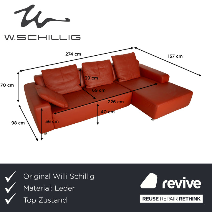 Willi Schillig Leder Ecksofa Orange Recamiere rechts Sofa Couch