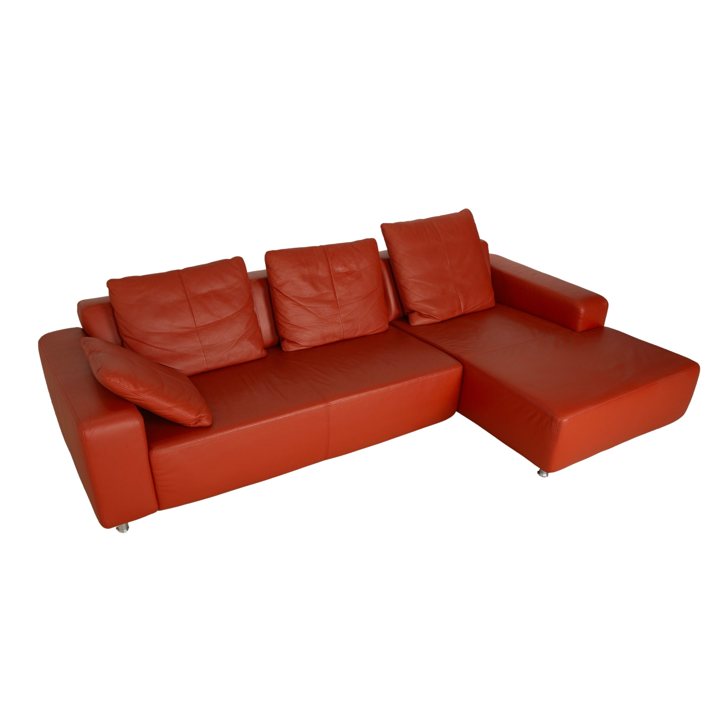 Willi Schillig leather corner sofa orange chaise longue right sofa couch