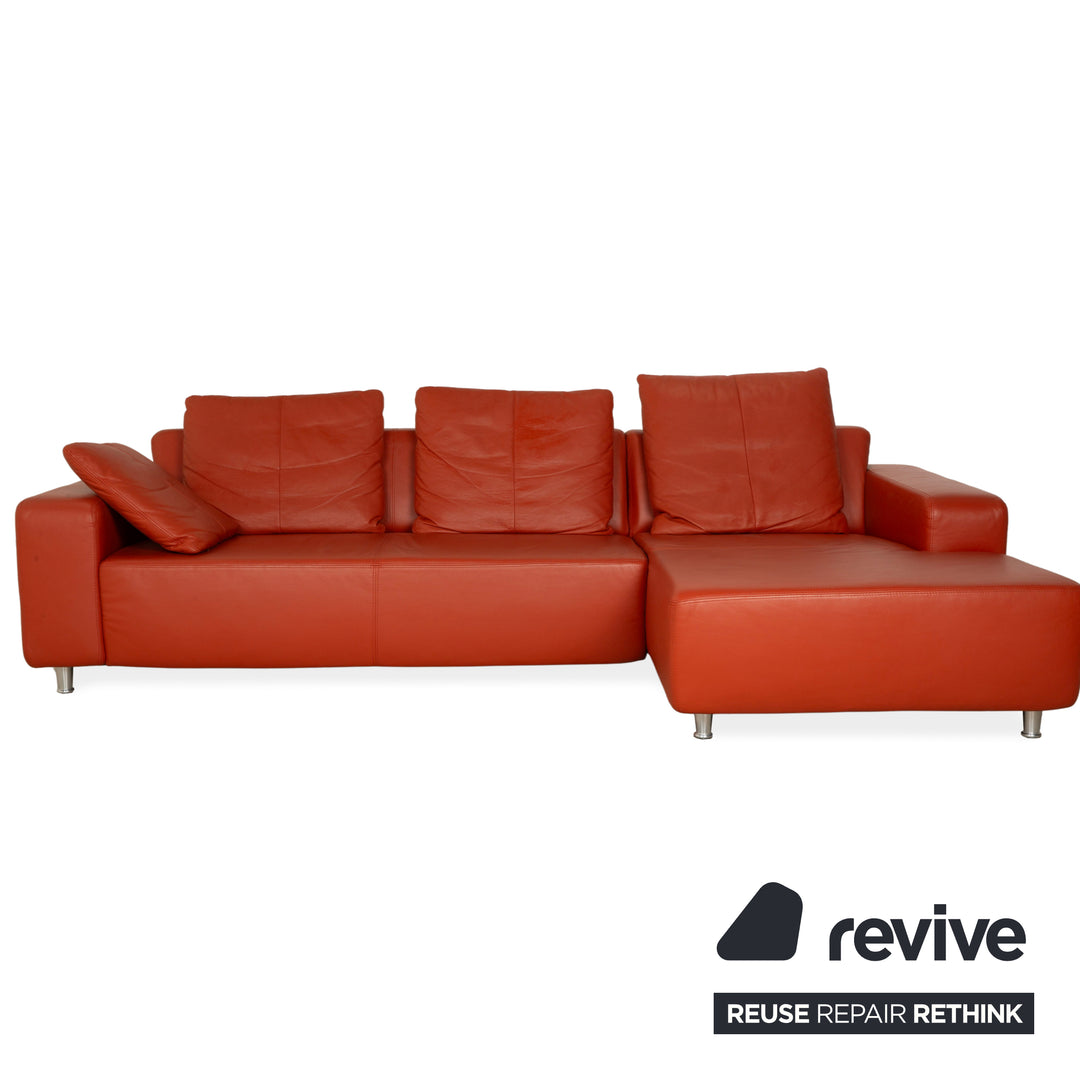 Willi Schillig Leder Ecksofa Orange Recamiere rechts Sofa Couch