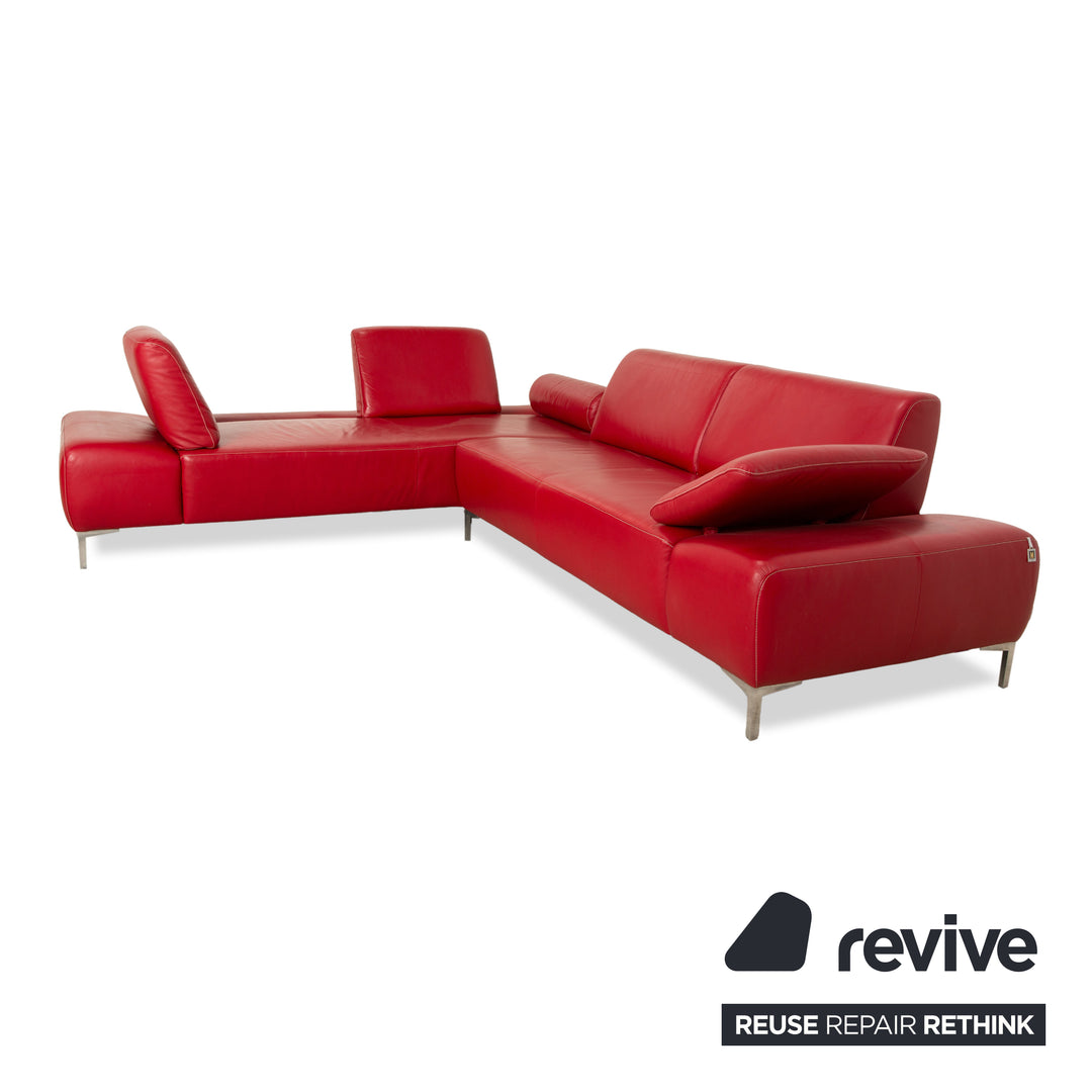 Willi Schillig Leder Ecksofa Rot manuelle Funktion Sofa Couch