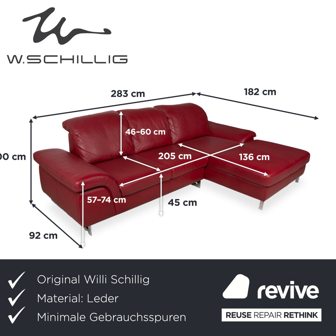 Willi Schillig Leder Ecksofa Rot manuelle Funktion Sofa Couch