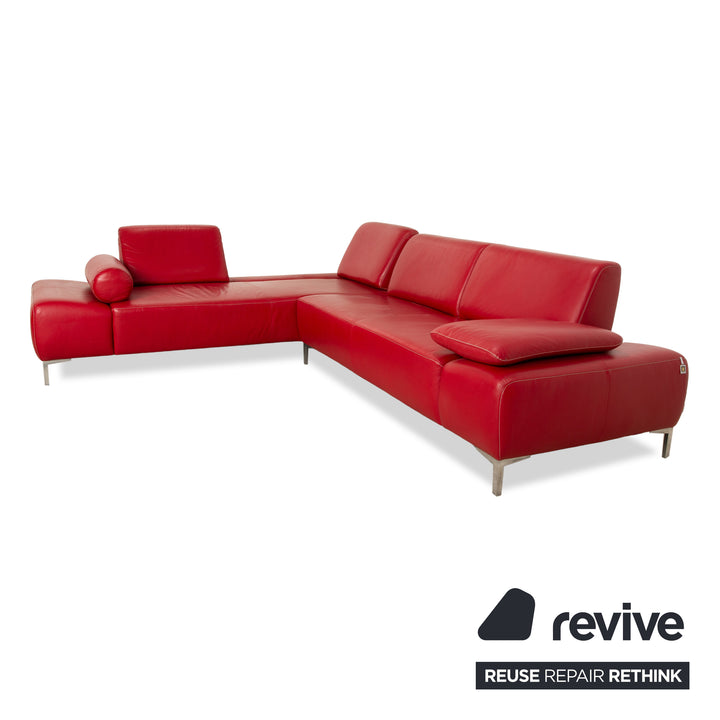 Willi Schillig Leder Ecksofa Rot manuelle Funktion Sofa Couch